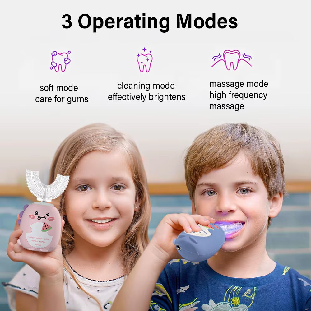 Children'S Electric Toothbrush 360° Sonic Electric Toothbrush Rechargeable Smart Toothbrush Blue Light IPX7 Toothbrush U-Shaped