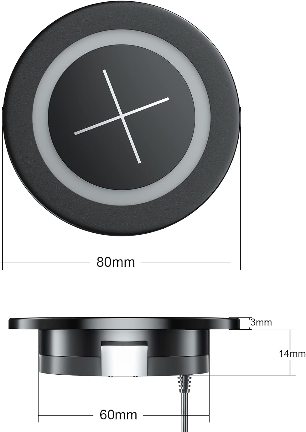 Desk Wireless Charger,  Desktop Grommet Power Wireless Charging Pad, for Iphone 16/15/14/13/12 Series, Samsung, Airpods and All Phones with Wireless Charging (Black)