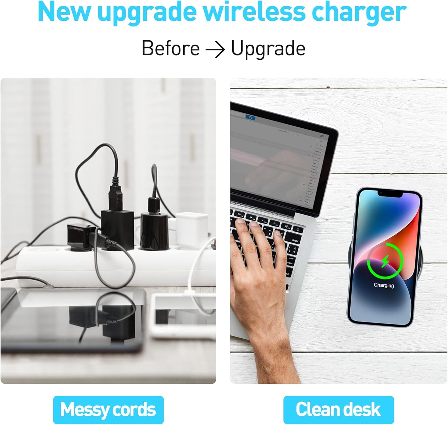 Desk Wireless Charger,  Desktop Grommet Power Wireless Charging Pad, for Iphone 16/15/14/13/12 Series, Samsung, Airpods and All Phones with Wireless Charging (Black)