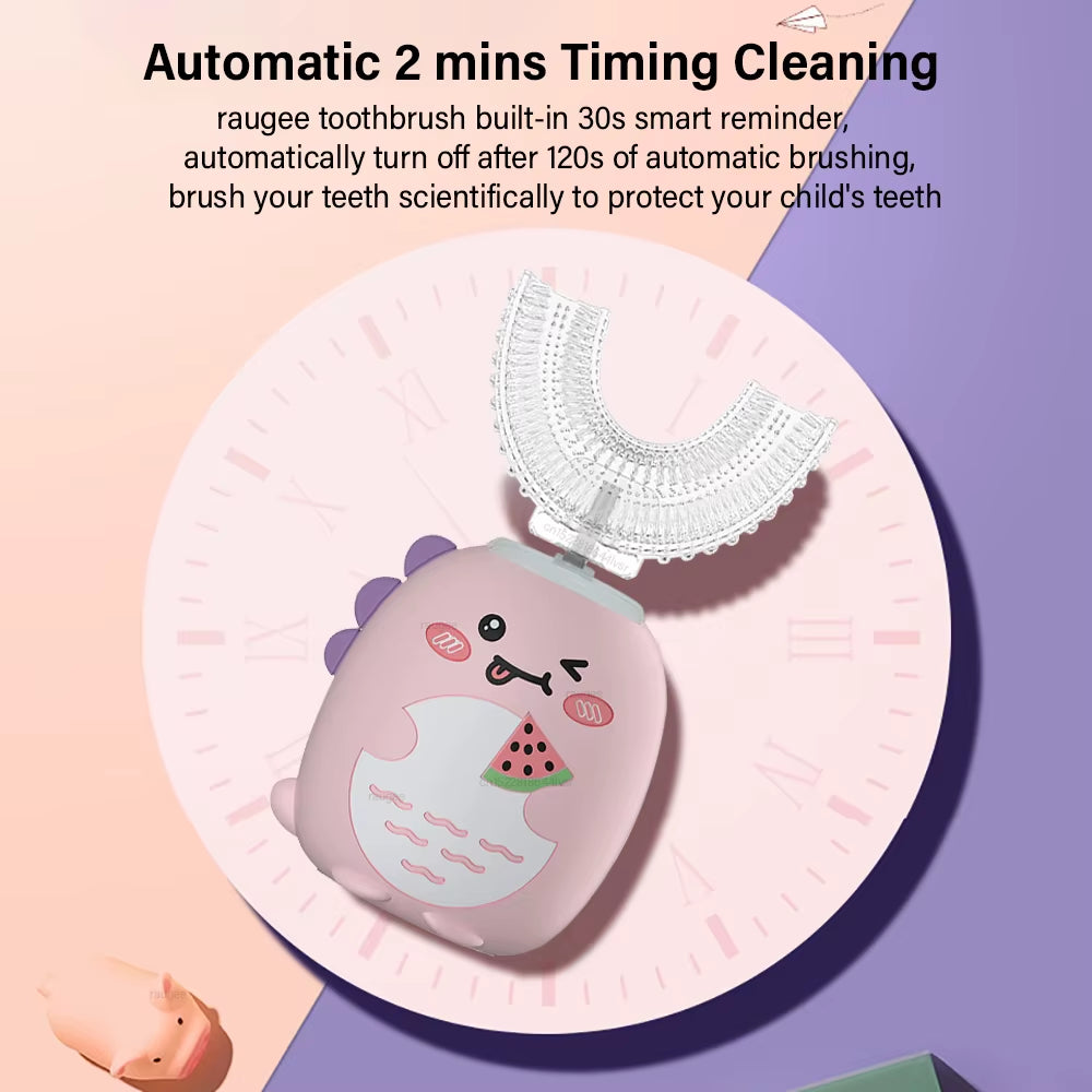 Children'S Electric Toothbrush 360° Sonic Electric Toothbrush Rechargeable Smart Toothbrush Blue Light IPX7 Toothbrush U-Shaped
